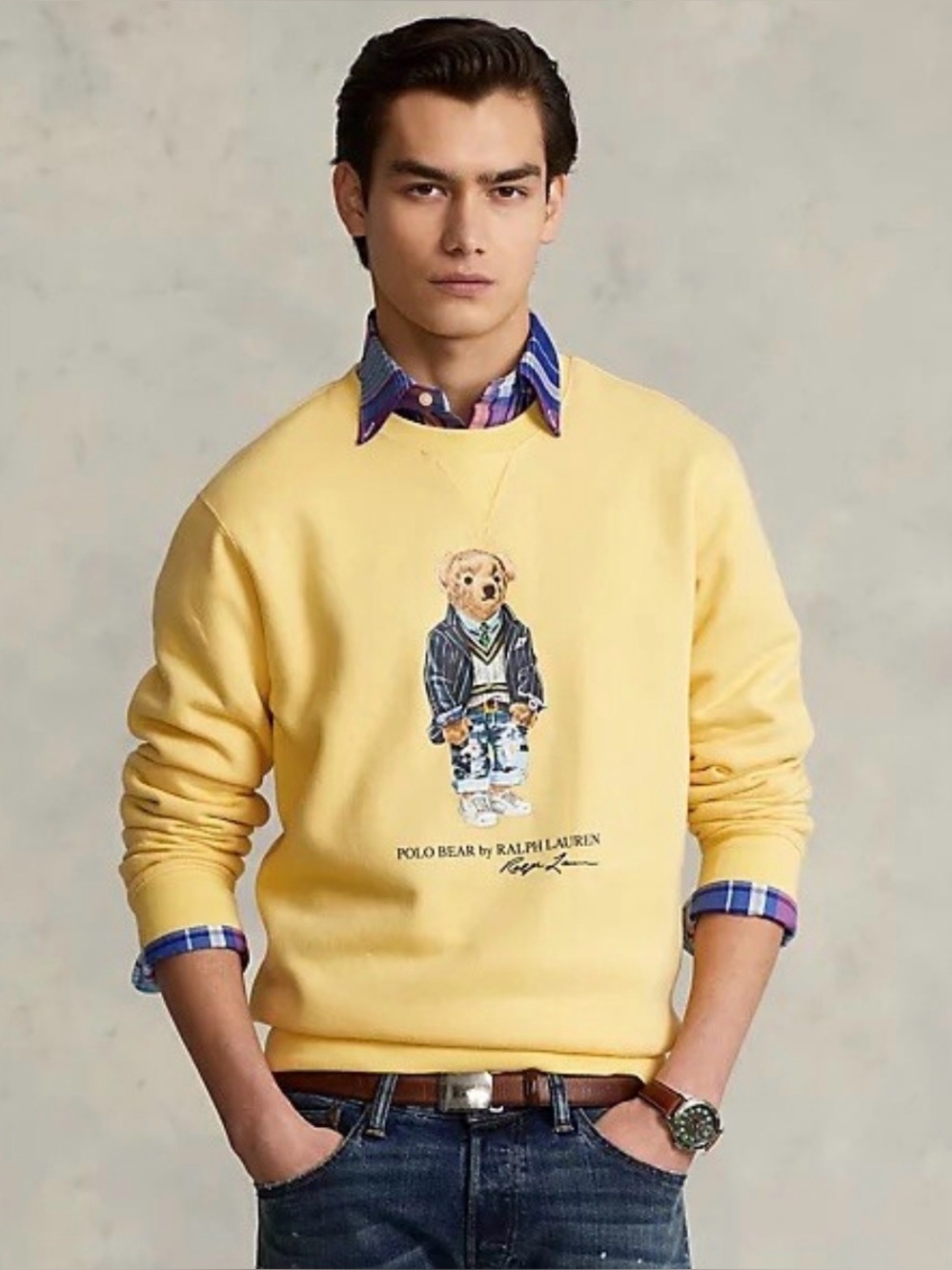 Polo Ralph Lauren Men's Polo Bear Fleece Crewneck Sweatshirt Yellow Size M